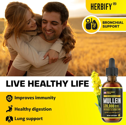 HERBIFY Mullein Drops - Lung Cleanse Leaf Extract for Immune Support, Detox & Respiratory Support - 4 Oz