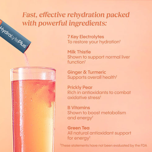Hydralyte Liver Support + Electrolyte Mix with Milk Thistle, Turmeric, Ginger, 20 Packets - Pineapple Mango