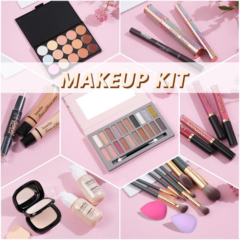 Makeup Set for Women, Full Kit with Eyeshadow Palette, Lipgloss, Foundation, Gift for Teens