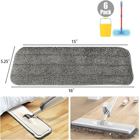 6 Pack Microfiber Spray Mop Replacement Heads for Wet Dry Mops, Reusable Replacement Refills Compatible with Bona
