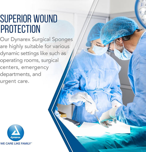 Dynarex Surgical Gauze Sponges, Absorbent Cotton Fabric, 3x3, 12-Ply, Sleeve of 200 Sponges