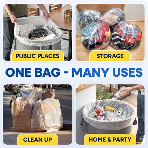 Plexon 56 43" 47" 16 Commercial Pack 150 Gallon Clear Trash Bags x High-Density Garbage Liners, Micron Heavy-Duty Clear
