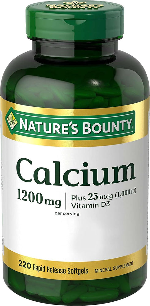Nature's Bounty Calcium 1200 mg with Vitamin D3, Bone Health & Immune Support, 1000 IU - 220 Softgels