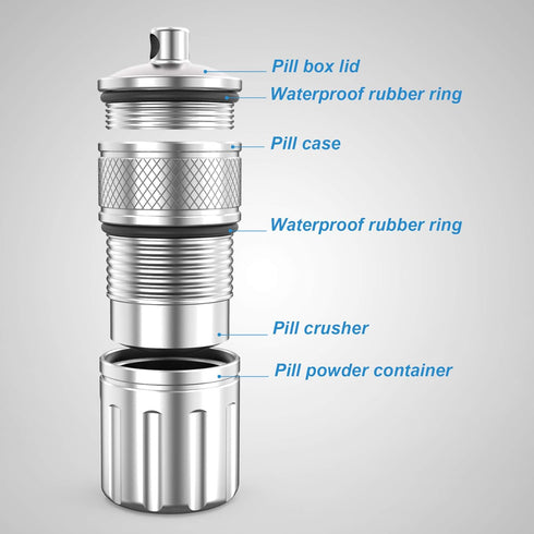 Pill Crusher & Cases, Stainless Steel Medicine to Fine Powder, Waterproof Vitamin Crusher
