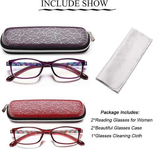 EYEURL Womens Reading Glasses | Blue Light Blocking - 2 Pairs Lightweight Colorful Eyeglasses +1.75