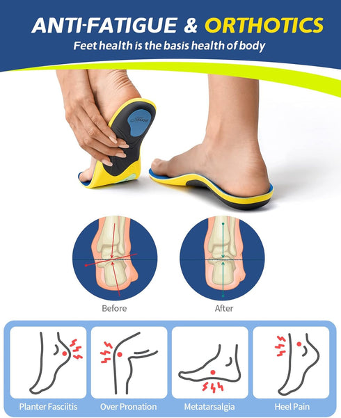 TANSTC Plantar Fasciitis Insoles for Men, Medium Arch Support Shoe Inserts for Women, Pain Relief Orthotics (XL)