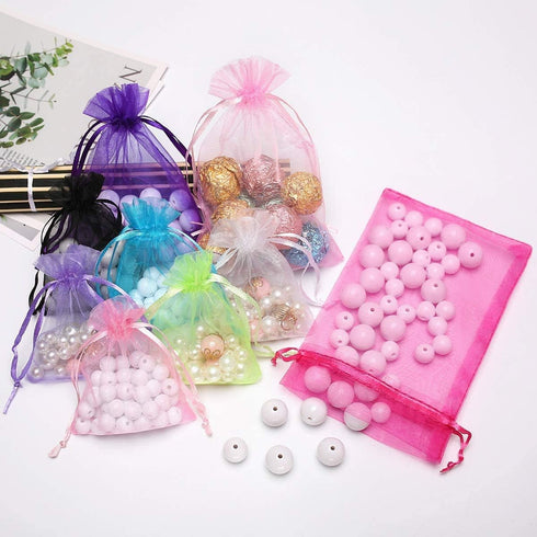 Akstore 100Pcs Sheer Drawstring Organza Jewelry Pouches - 2.8"x3.6" - Black - Wedding Party Favor Bags