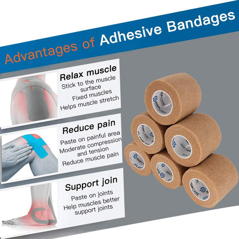 Self Adherent Cohesive Bandages Wrap - 12 Count 2" x 5 Yards, Medical Tape for First Aid and Sports Use