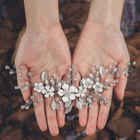 Unicra Silver Bride Wedding Hair Vine, Rhinestone Flower Bridal Hair Piece Jewelry for Women and Girls