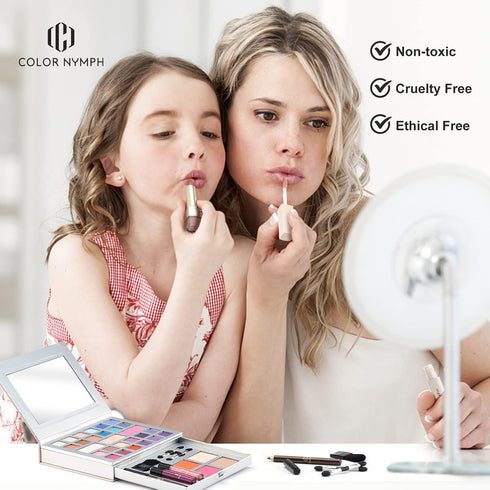 Color Nymph Makeup Kit for Teens, All-in-One Set with 24 Colors Eyeshadow, Lip Glosses, Eyeliner, Brushes, and Mirror