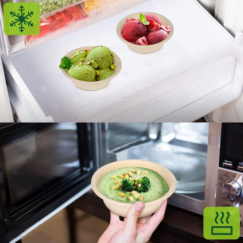 Paper Bowls 10 oz, 100 Pack Small Disposable Heavy Duty Bowls for Hot Soup, Ice Cream, Fruits, 100% Compostable