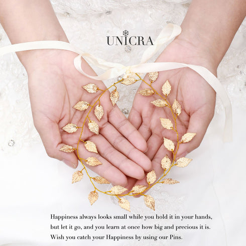 Unicra Gold Wedding Leaves Hair Vine, Bridal Leaf Headpiece, Gold Headbands Hair Accessories for Women and Girls (15.7