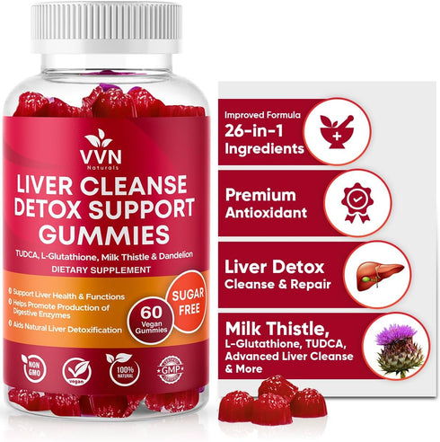VVNaturals 26-in-1 Sugar-Free Liver Cleanse Detox Gummies; 3000mg Glutathione, Silymarin, Choline, TUDCA - 60 Vegan Ct