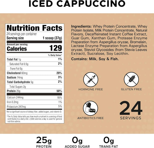 High Whey Protein Powder, Whey Isolate, Gluten Free, 25g Protein Per Scoop, 908 g, 24 Servings (Iced Cappuccino, 2