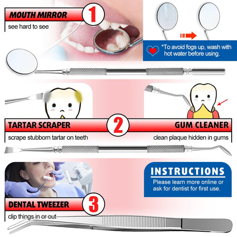 Antonki Dental Cleaning Tools, Stainless Steel Hygiene Kit with Case for Home Use