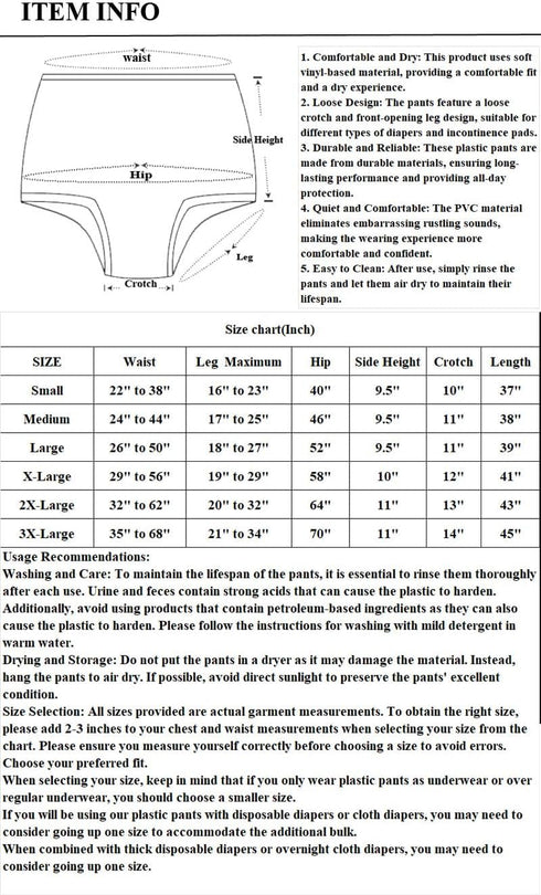 Haian 3 Pack High-Waisted Adult Incontinence Pull-on Plastic Waterproof Pants (Medium)
