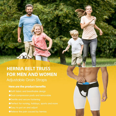 Hernia Belt Truss for Men Women Hernia Belt for Single/Double Inguinal or Sports Hernia, 2 Removable Compression Pads Comfortable Adjustable Groin Waist Straps Guard for Pain Relief Recovery (L)