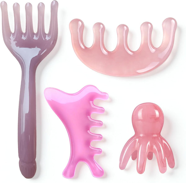 sepwonp 4 Pcs All-in-One Head Massager Set: Scalp Comb, Gua Sha, Octopus &