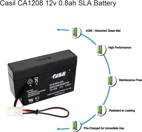 Casil 12V 0.8Ah AGM Sealed Lead Acid Deep Cycle Rechargeable Battery for CP1208 DJW12-0.8 and More