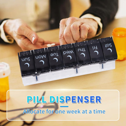 sneovvin 7 XL Large Weekly Pill Organizer, Day AM PM Pill Case with Compartment for Fish Oils, Travel-Friendly Medicine
