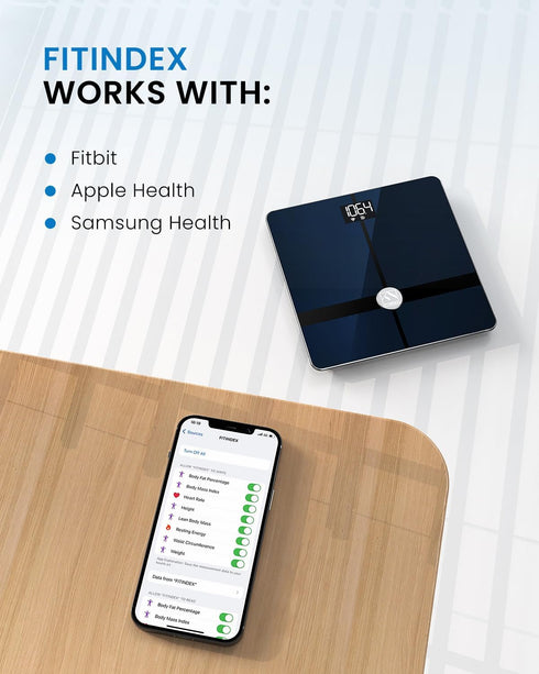 FITINDEX Wi-Fi Scale for Body Weight, Bluetooth Body Fat Scale, Smart Digital Weight BMI Scale, 13 Body Composition