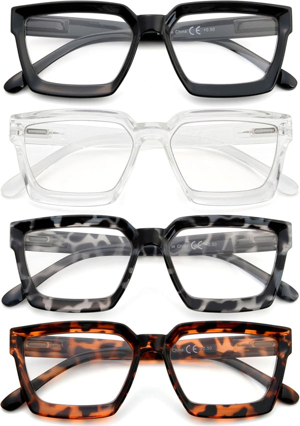 Eyekepper 4 Pack Reading Glasses for Women - Oversize Frame Ladies Readers
