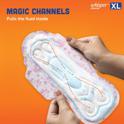 WHISPER 36 100% 20% Choice Sanitary Pads, XL Pads, Upto Stain Protection All Day, Longer Length for Better Coverage