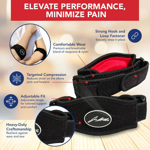Tennis Elbow Brace & Adjustable Arm Band Support – Pain Relief for Tendonitis, Comfy Removable Arm Wrap (Single, Black)