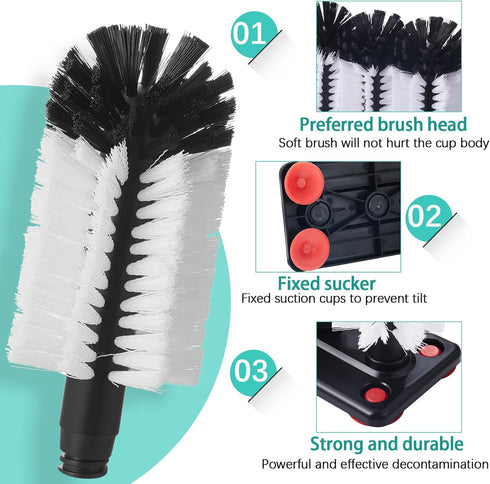 Havawish 2 Pack Water Bottle Cleaning Brush with Suction Base, 3 Head Bristle Bar Glass Washer for Sink, Cup Washer Brush Cleaner for Bar Beer Cup, Wine Glass, Long Leg Cup Kitchen Tools (Classic) by Havawish