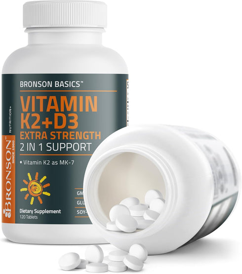K2 (MK7) D3 2 1 10,000 D3 120 K2 MK-7, 120 Bronson Vitamin with Supplement Extra Strength in Support, IU Vitamin & mcg