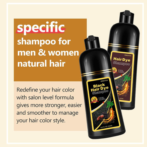 Instant Black Hair Dye Shampoo for Gray Hair, 3 in 1 Natural Black Color, 16.9 Fl Oz, 100% Gray Coverage