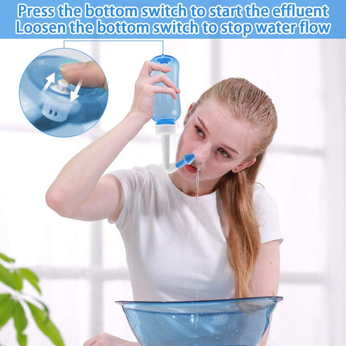 Nasal Wash Bottle, Abnaok Sinus Rinse and Nasal Irrigation Device, Perfect for Adult & Kid (500ML Blue)