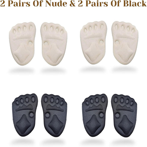 CB 4-Pairs Forefoot Shoe Metatarsal Pads, Ball-of-Foot Sponge Cushions Inserts Insoles, Shoes Too Big, Foot Pain Relief, for Men & Women, Kids Shoes, Style C-Nude & Black