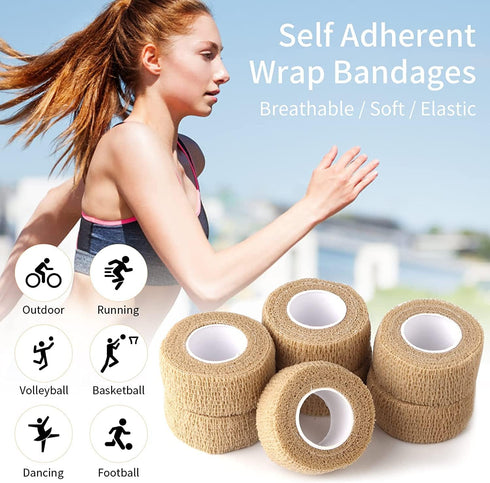 JIAKAI 6pc-1 Inch Wide Skin Colour Elastic Self- Adhesive Bandage Finger Tape,Wrap Bandages, for Wrist and Ankle