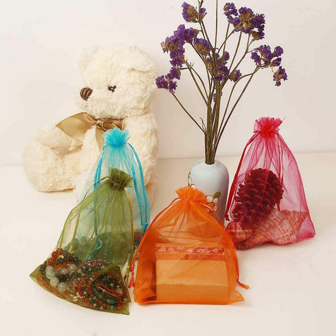 50pc 5x7 inches Mixed Color Gift Wrap Bags, Organza Sheer Fabric Drawstring Pouches for Baby Shower Favor