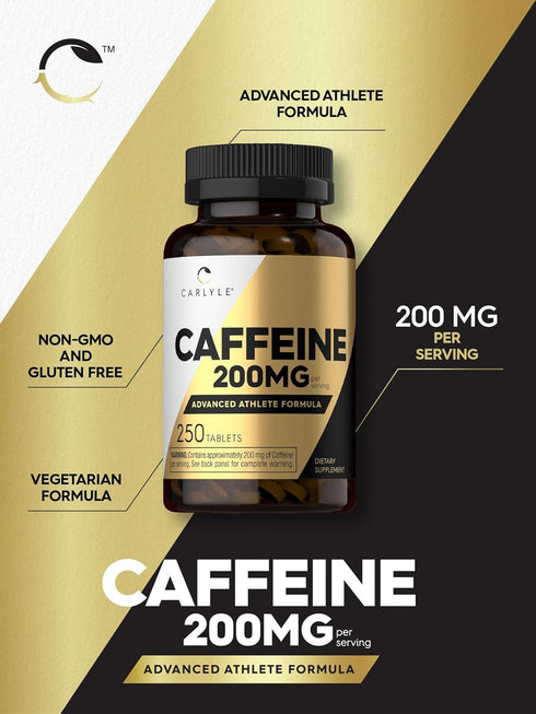 Carlyle Caffeine Pills, 200mg, 250 Tablets, Advanced Athlete Formula, Vegetarian, Non-GMO & Gluten Free Supplement