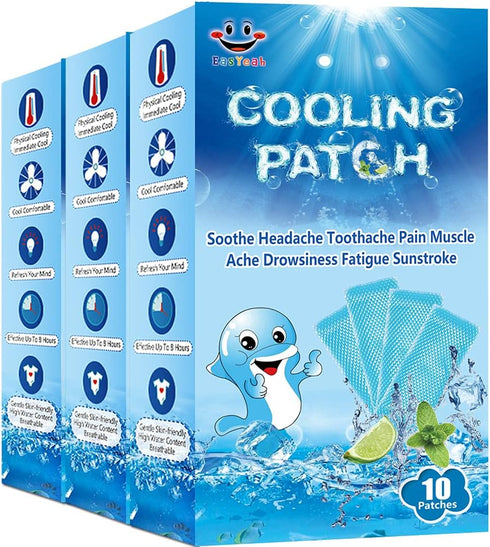 30 Sheets Cooling Patches for Fever Discomfort & Pain Relief, Soothe Headache Pain, 10 Count Per Box (3 Boxes)