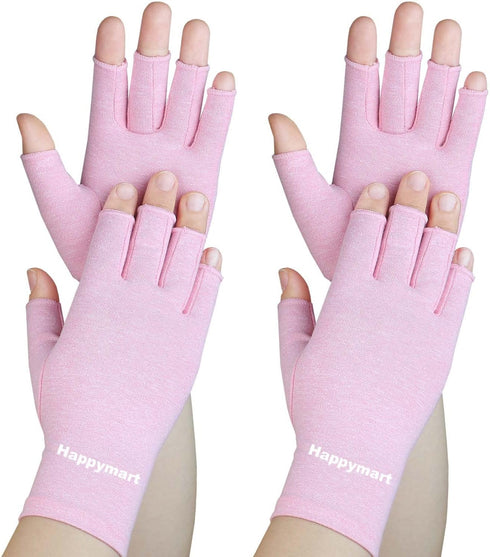 2 Pairs Arthritis Gloves - Hand Compression Gloves for Pain Relief, Carpal Tunnel, Joint Support (Pink, Medium)