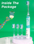 SEAGO Kids Electric Toothbrush with 2 Mins Timer and 4 Replacement Brush Heads, Green Color for Boys, Battery Powered