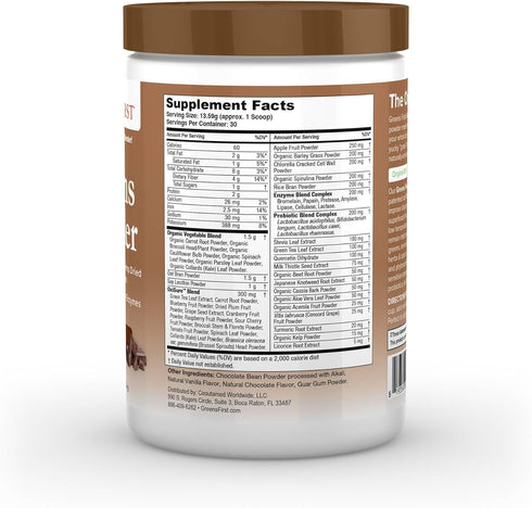 Greens First - Chocolate - 30 Servings Superfood Powder with 49 Superfoods, Antioxidant Smoothie Mix, Vegan