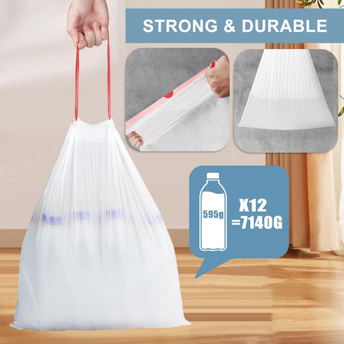JUKFITA Small Trash Bags, 4 Gallon, 60 Count, Unscented Drawstring Liners for Bathroom Office Bedroom Car, White