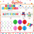 Happy Birthday Decorations Kit: Happy Birthday Banner,Birthday Dots Design Plastic Backdrop, Circle Confetti Garland, Swirl Streamers, Honeycomb Balls & Party Balloons - Table Centerpiece Set