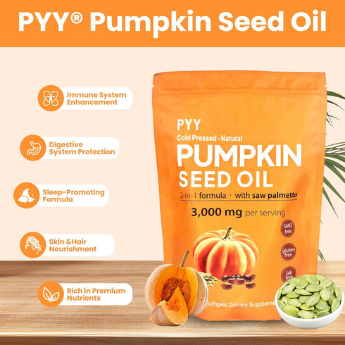 PYY 300 Cold-Pressed Pumpkin Seed Oil & Saw Palmetto Softgels | Capsules | Rich in Essential Fatty Acids & Phytosterols