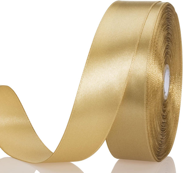 YASEO 1 Inch Champaign Gold Solid Satin Ribbon, 50 Yards for Gift Wrapping, Floral Bouquets, Wedding Decoration