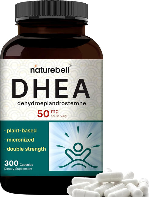NatureBell DHEA 50mg | 300 Capsules | Plant-Based DHEA Source for Energy Levels & Healthy Aging