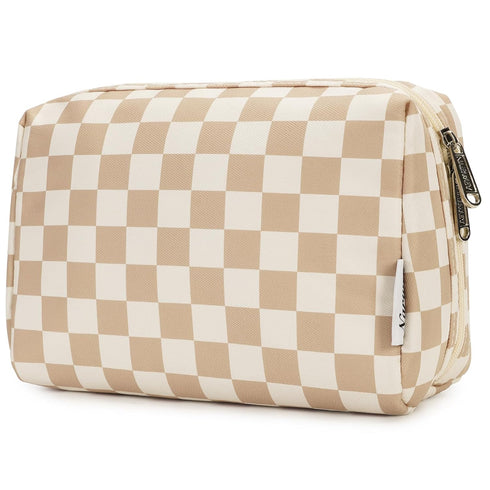 Large Light Checkerboard Makeup Bag Zipper Pouch Travel Cosmetic Organizer for Women (Large)