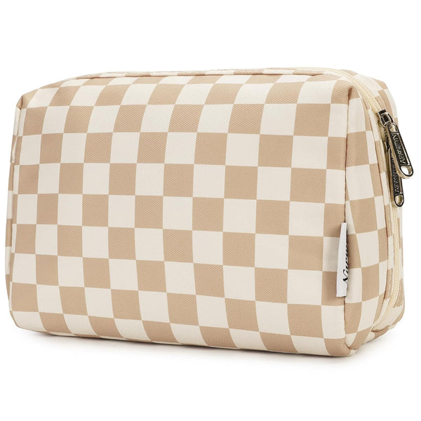 Large Light Checkerboard Makeup Bag Zipper Pouch Travel Cosmetic Organizer for Women (Large)