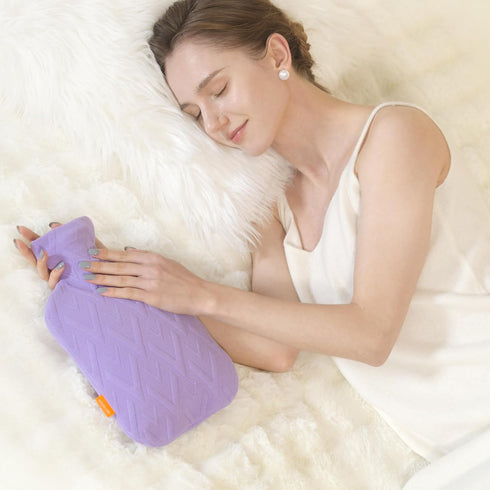 samply Hot Water Bottle with Cover, 2L Hot Water Bag for Hot and Cold Compress, Hand Feet Warmer, Neck and Shoulder Pain Relief, Light Purple