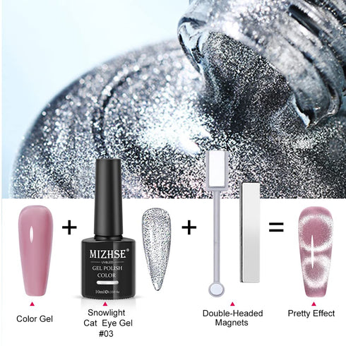 MIZHSE 10ml*6 Colors Cat Eye Gel Nail Polish - Glitter Pink Gold Sparkle Set with Universal Silver Cat Eye Gel