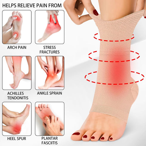 Ankle Brace Compression Sleeves Open Toe Compresion Socks 8-15mmHg for Women Men,Plantar Fasciitis Socks with Arch Support Beige L/XL